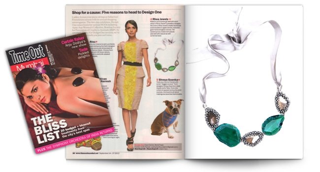 Femina, Green Stone Crystal Ribbon Necklace
