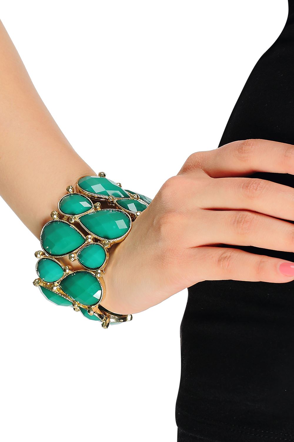 Stretch Green Glass Stone Cuff Bracelet