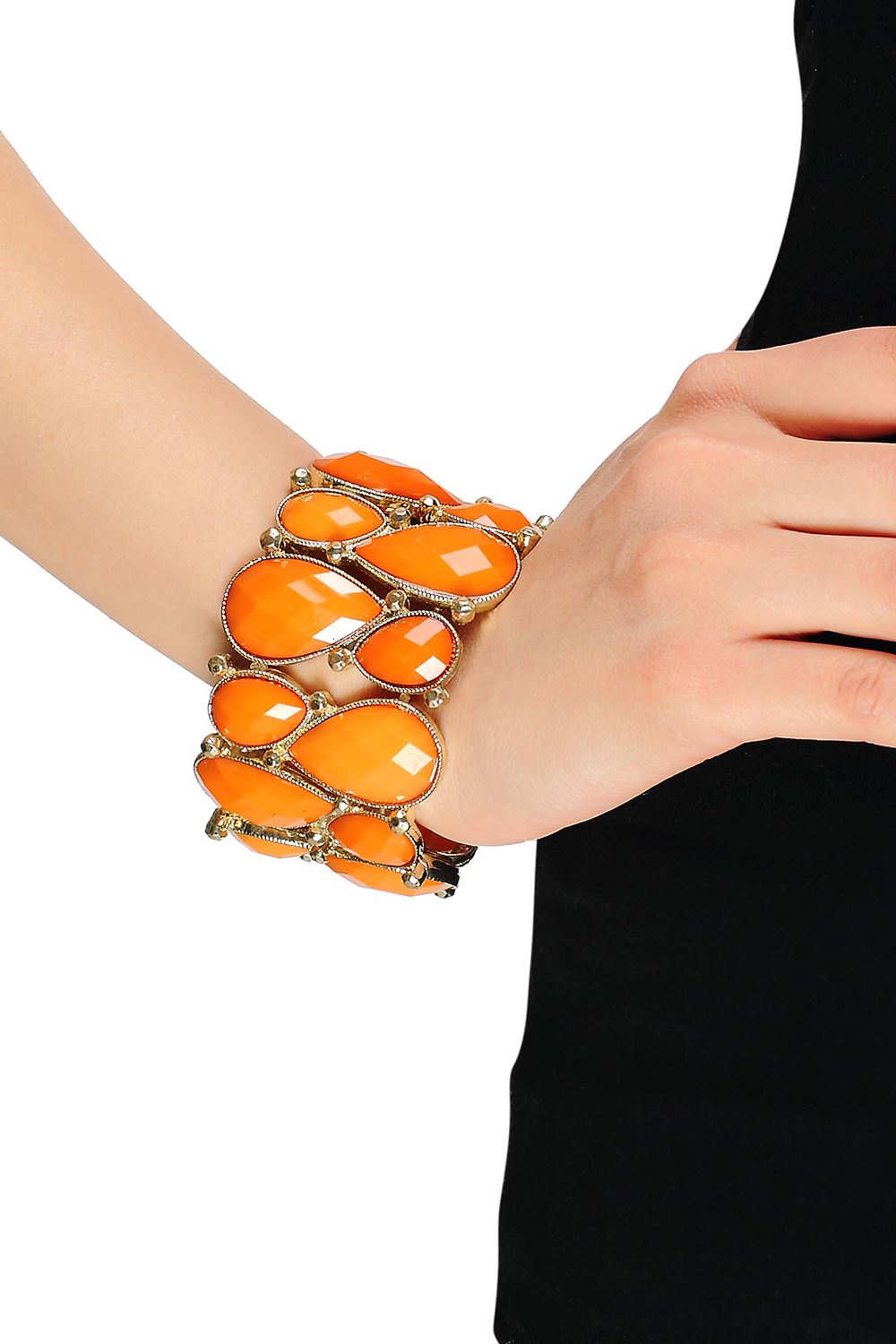 Stretch Orange Glass Stone Cuff Bracelet