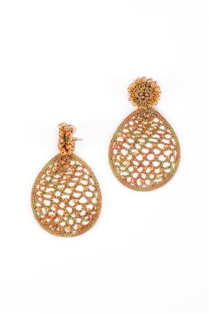 Honey Comb Crystal Crochet Gold Earrings