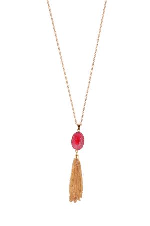 Cherry Crush Druzy Stone Red Pendant Tassel Necklace