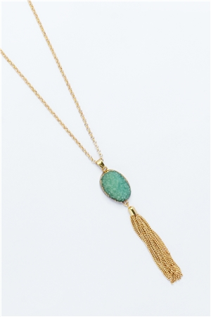 Jamaica Bay Druzy Stone Blue Pendant Tassel Necklace