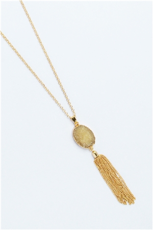 Moonlight Druzy Stone White Pendant Tassel Necklace
