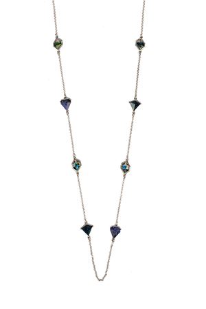 Cosmos String Blue Glass Stone Long Necklace