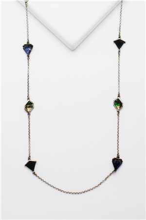 Cosmos String Blue Glass Stone Long Necklace