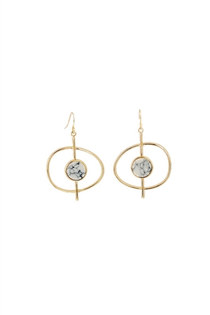 Saturn Moon Marbled White Stone Hoop Earrings