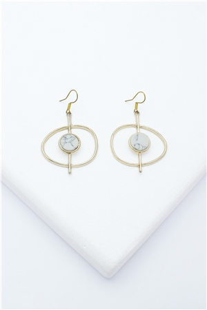 Saturn Moon Marbled White Stone Hoop Earrings