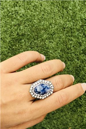 Neptune Blue Stone Hexagon Diamante Ring
