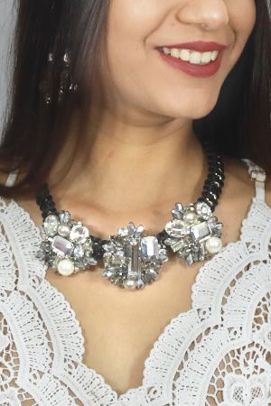 Celine Crystal Cluster Collar Statement Necklace