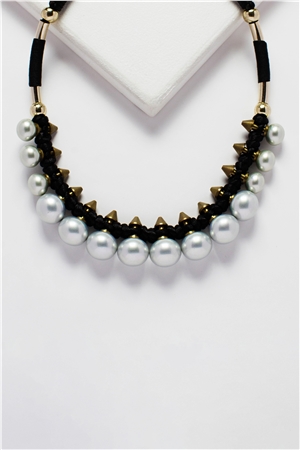 Grey Pearl Spires Collar Necklace