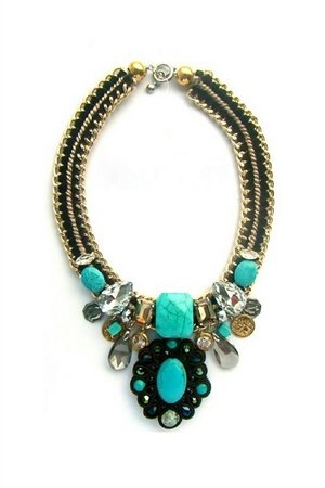 Aquamarine Stone Charms Bib Necklace