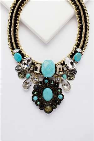 Aquamarine Stone Charms Bib Necklace