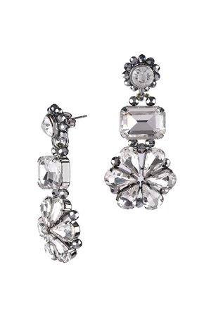 Crystal Clover Silver Statement Drop Earrings