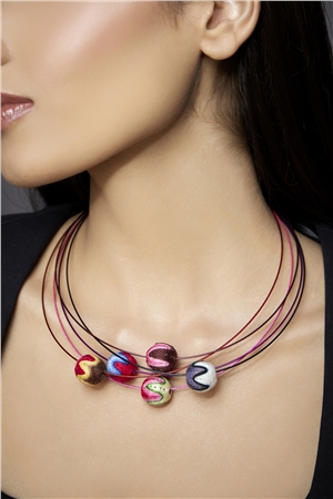 Set Of 5 Multi Colour Thread Ball Necklaces _2