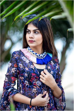 Shaded Blue Pink Braided Thread Tassel Necklace