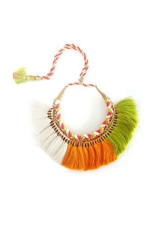 Orange White Green Braided Thread Tassel Necklace