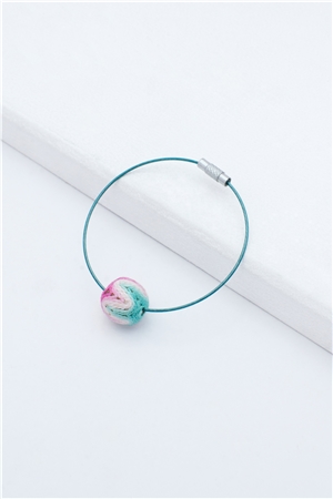 Pink Green Thread Ball Wire Bracelet