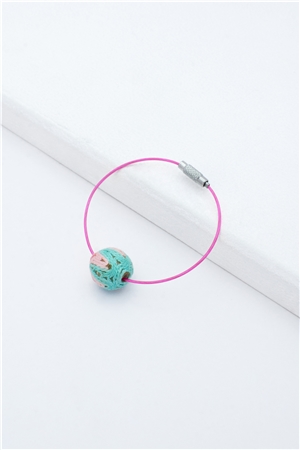 Green-Pink Thread Ball Wire Bracelet