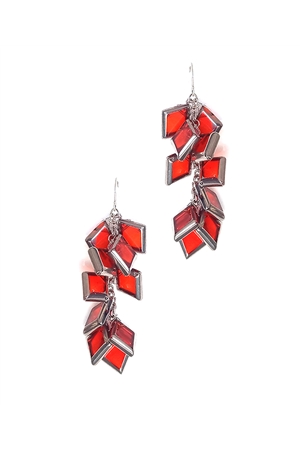 Muntin Muse Orange Silver Glass Square Earring