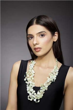 Mother Of Pearl Button Green Tassel Necklace