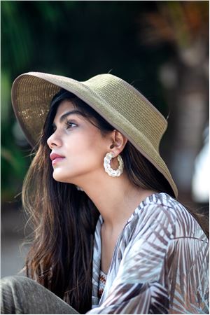 Mother Of Pearl Button Silver Thread Hoop Earrings