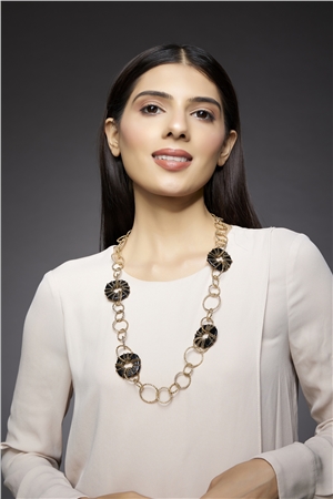 Perla Black Glass And Rings Long Necklace