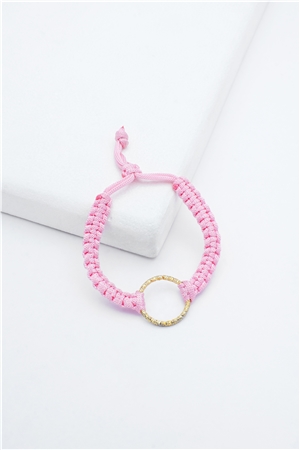 Gold Mini Ring Pink Thread Bracelet