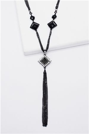 Onyx Gemstone Pendant Tassel Necklace
