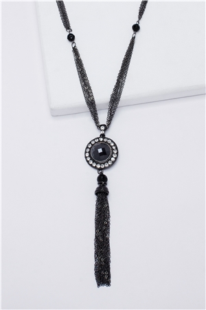 Heirloom Onyx Gemstone Pendant Tassel Necklace