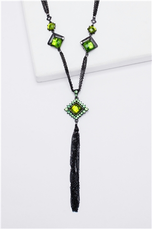 Sea Green Gemstone Pendant Tassel Necklace