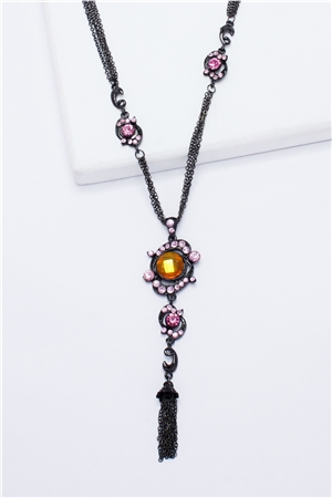 Rose Quartz Gemstone Pendant Tassel Necklace