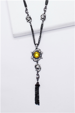 Topaz Gemstone Pendant Tassel Necklace