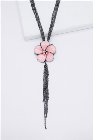 Blush Petal Enamel Pendant Tassel Necklace