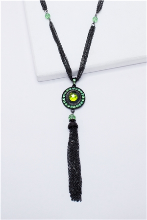 Heirloom Emerald Gemstone Pendant Tassel Necklace