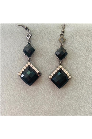Musty Black Gemstone Diamante Earrings