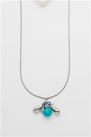 Turquoise Aquamarine Halo Bee Pendant Necklace