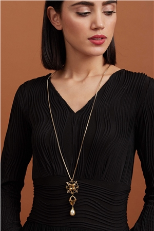 Star-Light Gold Pearl Drop Necklace