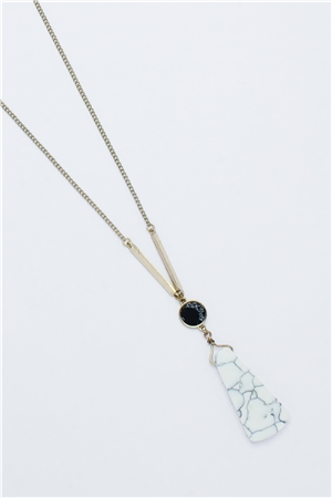 White Turquoise Stone Marble Bar Pendant Necklace
