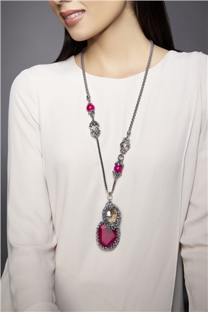 Rose Crystal Pendant Long Necklace
