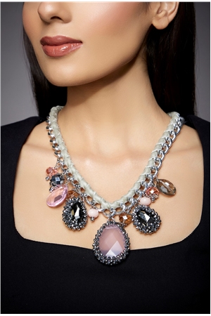 Rose Crystal Charms Bib Necklace