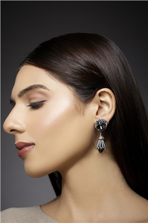 Black Spade Crystal Cone Drop Earrings