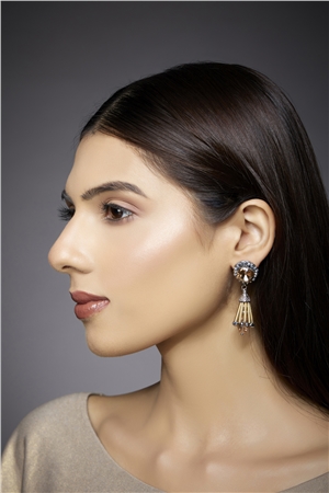 Gold Spade Crystal Cone Drop Earrings