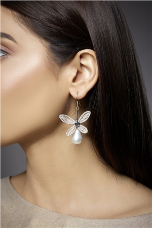 Gleaming My Way Floral Pearl Drop Earrings