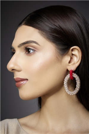 Shimmery Subtles Champagne Red Crystal Double Hoop Earrings