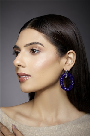 Classic Midnight Blue Silver Crystal Double Hoop Earrings