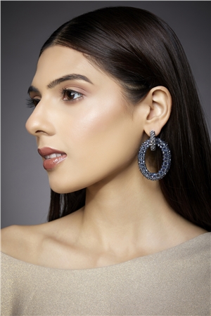 Dance All Night Blue Silver Crystal Double Hoop Earrings