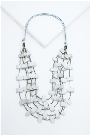 Coral White Block Wood Necklace
