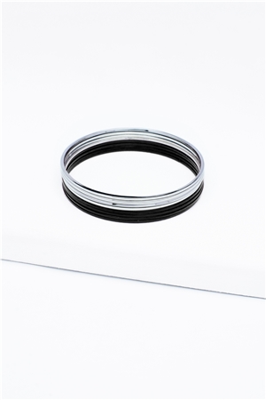 Set Of 8 Black Silver Bangles