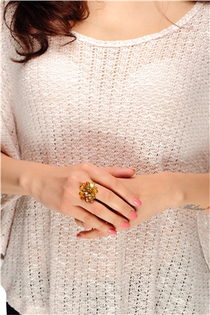 Amber Beads Cluster Ring