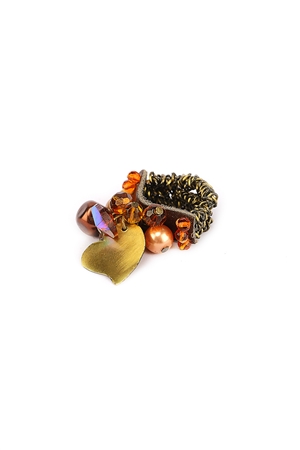Brown Beads Cluster Heart Charm Ring